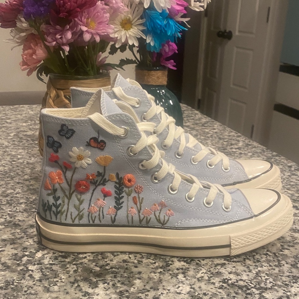 CONVERSE ALL STAR embroidered flowers & butterflies high top sneakers